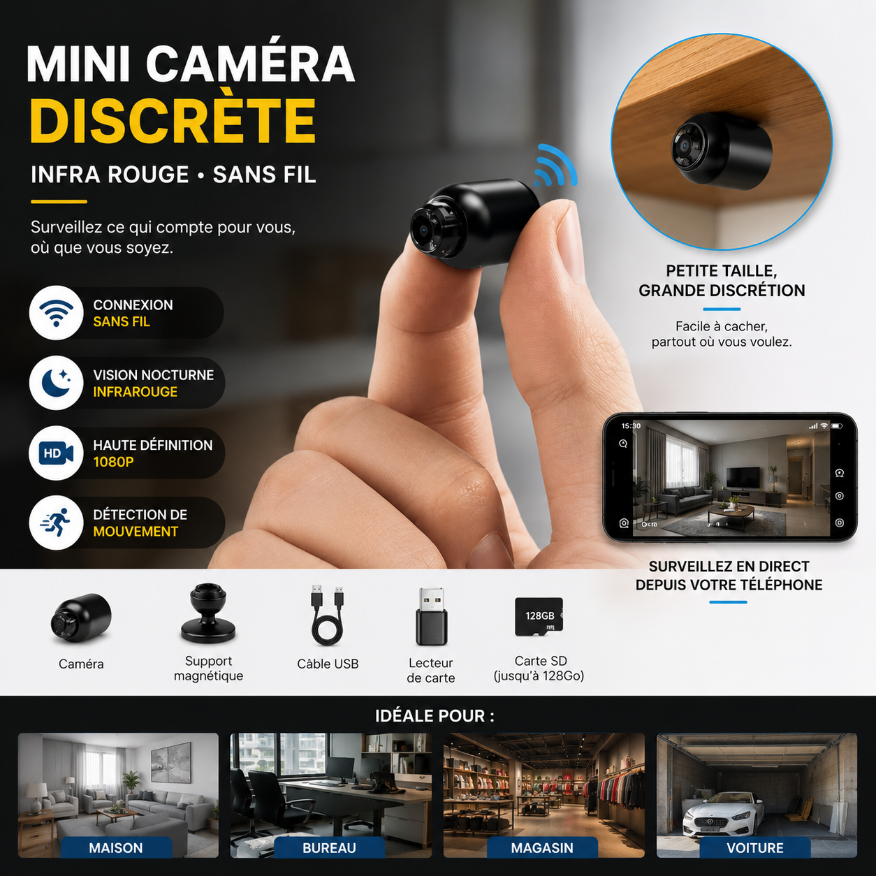 📸 Mini Caméra X5 Wi-Fi HD — La sécurité intelligente dans votre poche