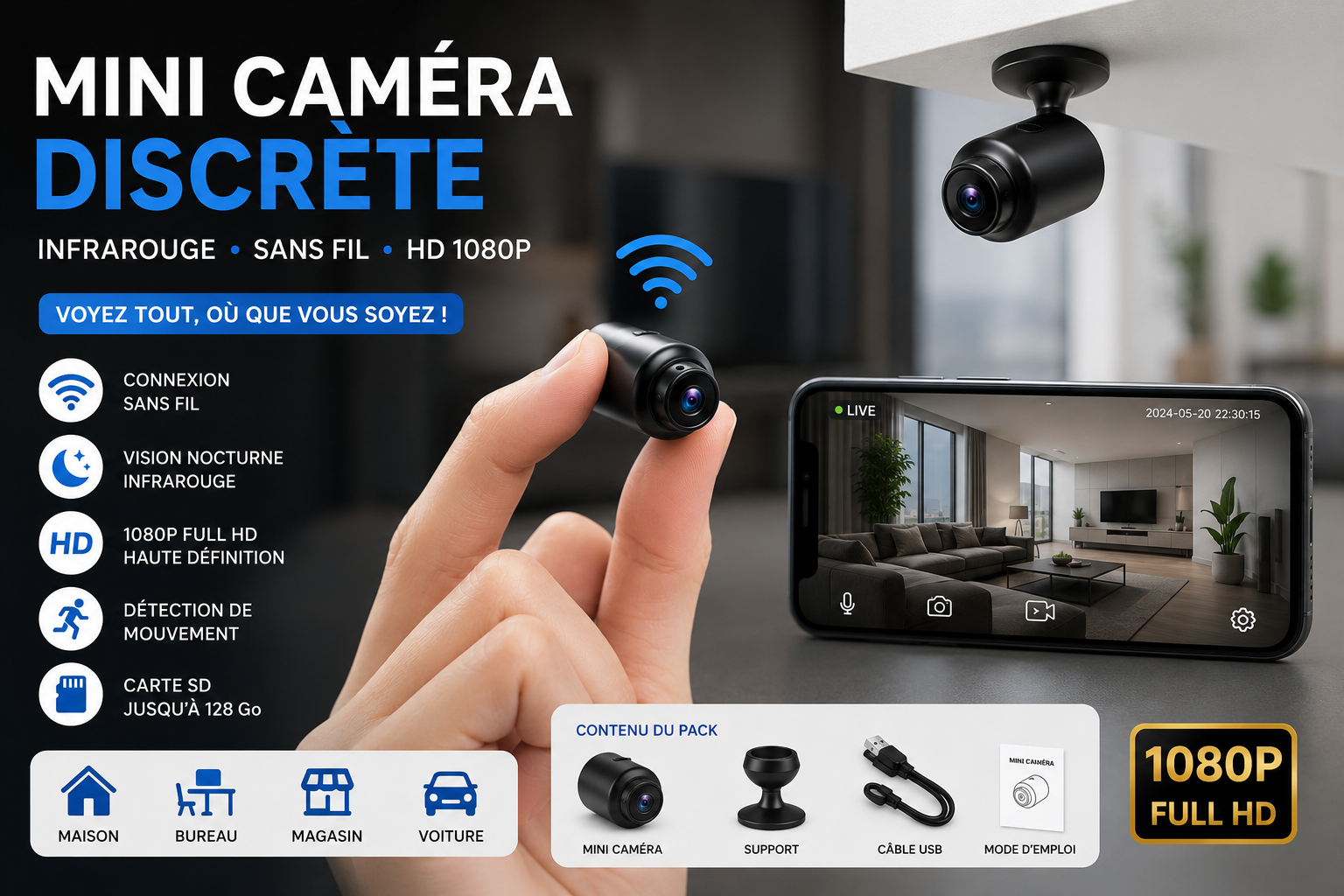 📸 Mini Caméra X5 Wi-Fi HD — La sécurité intelligente dans votre poche